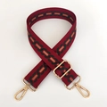 Adjustable burgundy woven bag strap with green chain pattern and gold metal hooks - Wine Red Gunmetal Buckle
