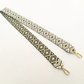 Close-up of olive green ethnic geometric woven strap with golden lobster clasps - Short Style / Army Green