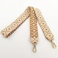 Detail of geometric pattern woven bag strap with golden lobster clasps for handbags - Long Style / Tan