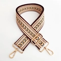 Adjustable geometric pattern wide shoulder strap with golden metal swivel hooks - Khaki 1