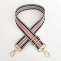 Adjustable woven shoulder strap with colorful stripes and gold metal buckles for bags - Pink White Stripe Gold Buckle