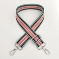 Adjustable wide woven shoulder strap with retro colorful stripes and silver metal hooks - Pink White Stripe Silver Buckle