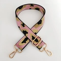 Adjustable leopard print strap for handbags with gold-tone hardware and pink base - Pink Gold Thread + Gold Buckle