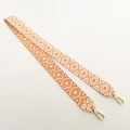 Detail of bohemian orange and white geometric woven strap with gold metal lobster clasps - Short Style / Orange