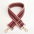 Adjustable woven strap with red, black, and beige boho V-pattern and gold metal hooks - Red 1