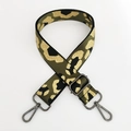 Detail of adjustable leopard print bag strap with gold accents and metal swivel hooks - Green Gold Line + Gunmetal Buckle