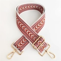 Ethnic geometric pattern wide shoulder strap with golden metal hardware and hooks - Light Blue 2