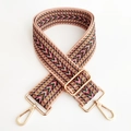 Detail of colorful geometric jacquard bag strap with gold metal lobster hooks - Dark Pink 1