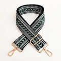 Detail of colorful geometric wide woven strap with premium gold metal swivel hooks - Silver Clasp / Green 1
