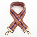 Detail of colorful geometric woven bag strap with golden adjustable buckle and swivel hooks - Orange / Silver Clasp