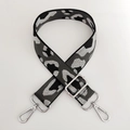 Detail of adjustable leopard print bag strap with silver metal swivel lobster clasps - Grey Silver Thread + Silver Buckle