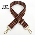 Detail of adjustable light coffee houndstooth strap with golden metal lobster hooks - Light Coffee