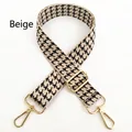 Adjustable wide houndstooth shoulder strap for handbags with golden metal hardware hooks - Beige