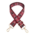 Adjustable bag strap with red, black, and grey geometric jacquard and gold buckles - Red Light Blue Floral / Silver Clasp