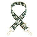 Bohemian 3.8cm adjustable wide bag strap with green geometric jacquard and gold hooks - White Dark Green Floral / Silver Clasp