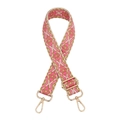3.8cm pink and brown geometric jacquard bag strap with adjustable gold hardware - Brown Rose Pink Floral / Silver Clasp
