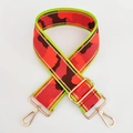 Detail of wide camo bag strap with neon stitching and light gold rotating lobster clasps - Gold Wire No.1