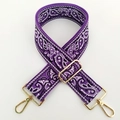 Detail of purple paisley embroidery bag strap with golden metal swivel hooks and buckles - No.2 Deep Purple