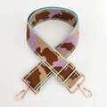 Detail of wide camo woven strap with gold hardware and purple brown pattern - Gold Wire No.4
