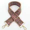 Detailed embroidery of paisley patterns on thick vintage bag strap with gold metal hooks - No.10 Brown Purple Green