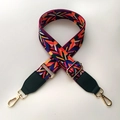 Adjustable wide replacement bag strap with green leather and gold metal hooks - Rainbow Style with Green Leather
