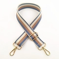 Detail of adjustable wide striped canvas strap with premium gold metal lobster hooks - Silver Clasp / Aqua