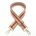 Detail of adjustable wide striped strap with golden metal clasps for crossbody bags - Brown Khaki