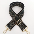 Close-up of ethnic paisley jacquard strap with gold-tone zinc alloy swivel hooks - No.17 Dark Green