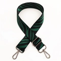Close-up of zebra pattern wide replacement strap with metal swivel hooks and slider - Green Gunmetal Buckle