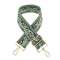 Close-up of ethnic paisley embroidered bag strap with gold lobster clasps and buckles - No.21 Light Green