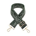 Detail of green paisley embroidered wide bag strap with premium gold metal lobster clasps - No.22 Dark Green White