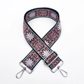 Detail of floral embroidery on wide adjustable bag strap with silver metal swivel hooks - Pink Blue (Silver Buckle)