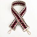Adjustable wide canvas shoulder strap with red and black zigzag pattern and gold hardware - Rice Black