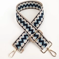 Adjustable wide canvas shoulder strap with navy geometric weave and gold metal hooks - Dark Blue