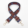 Close-up of adjustable ethnic jacquard strap with orange-blue embroidery and gold buckles - Blue Orange with Gold Buckle