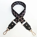 Tracolla regolabile larga con motivo geometrico grigio e ganci dorati - Cinturino Nero + Pelle Nera