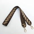 Brown geometric woven shoulder strap with gold metal hooks on white background - Green Long