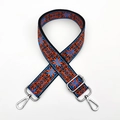 Detail of adjustable ethnic embroidered bag strap with floral patterns and silver hooks - Blue Orange with Silver Buckle