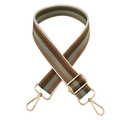 Adjustable brown and beige striped fabric strap with golden metal hooks for handbags - Silver Clasp / Grey Khaki