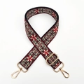 Close-up of ethnic jacquard shoulder strap with gold metal lobster clasps for bags - Wine Red Gold Buckle