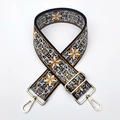 Wide bohemian embroidered bag strap with floral patterns and golden swivel hooks - Yellow