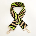 Macro detail of zebra pattern wide bag strap with shiny gold lobster clasps and buckles - Fluorescent Green