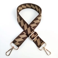 Detail of adjustable wide shoulder strap with beige and brown geometric weave pattern - Dark Green with Gold Buckle