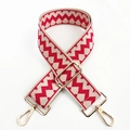 Adjustable canvas shoulder strap with red and white zigzag patterns and gold metal buckles - Silver Clasp / Beige Red