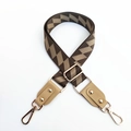 Adjustable wide replacement bag strap with brown and khaki chevron pattern on white background - Dark Green + Khaki Leather