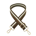 Adjustable brown and white striped wide shoulder strap with gold metal hooks for handbags - Silver Clasp / Coffee & Khaki
