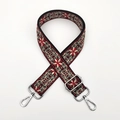 Detailed close-up of ethnic jacquard embroidery purse strap with silver metal lobster clasps - Wine Red Silver Buckle