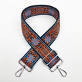 Detail of colorful ethnic embroidery on 5cm wide thick strap with silver lobster clasp - Blue Chrysanthemum (Silver Buckle)
