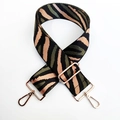 Macro shot of zebra pattern woven bag strap with polished rose gold lobster clasps - Army Green