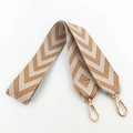 Wide woven shoulder strap with beige geometric jacquard pattern and gold metal hooks - Turmeric